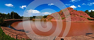 Rural landscape with pond aka queen Sheba bath, Axum, Ethiopia