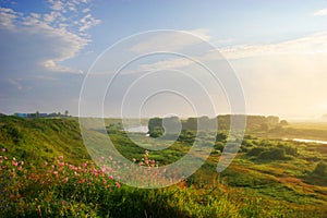 Rural landscape with a river at summer time