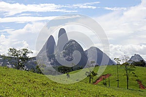 Rural landscape with rock mountains