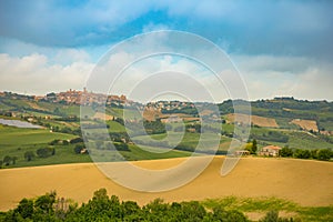 Rural Landscape at summer fields in Italian province of Ancona in Italy