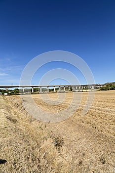 Rural landscape with toll highway and bridge in the Provence, Fr