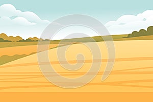 Rural landscape with wheat fields and green hills with blue clear sky on background vector illustration