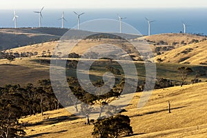 Rural landscape with wind farms near Great Ocean Road, Australia