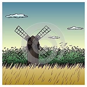 Rural landscape with a windmill