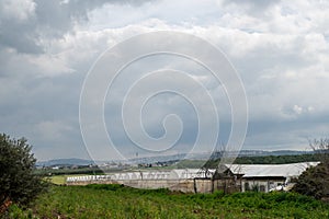 Rural landscapes with many greenhouses in the field