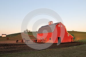 Rural lanscape with red barn in Palouse photo