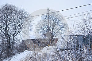 Rural lodges in Zaraysk in snowfall