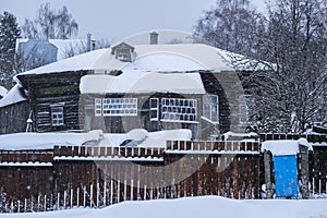 Rural lodges in Zaraysk in snowfall