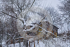 Rural lodges in Zaraysk in snowfall