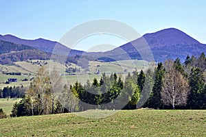 Rural mountains landscape in spring sunny day
