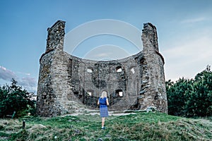 Rural old windmill Pricovy built in 18th century,beautiful and large Dutch-type mill in Czech Republic.Technical monument in Czech