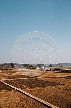 Rural paddy field from Imjingak Pyeonghoa-Nuri park in Paju, Korea