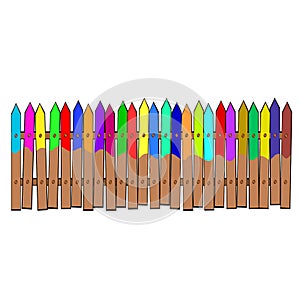 Rural painted wooden fences, pickets vector. Brown silhouettes fence for garden illustration