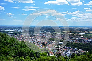 Rural panorama view of Rhein Nckar region from the Odenwald in Baden WÃ¼rttemberg in Germany