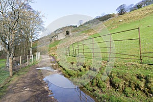 Rural Public Footpath with Big Puddles.