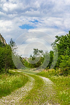 Rural road with small vegetation and cliffs