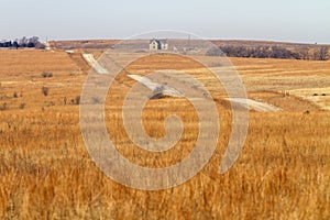 Rural road through Kansas prairie