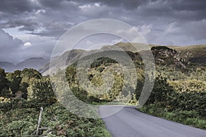 Rural road with scenic view in Lake District,Cumbria,Uk