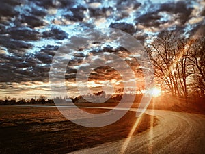 Rural Road at Sunset