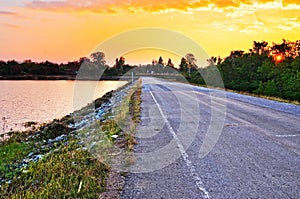 Rural road sunset