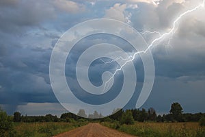 Rural road to storm sky