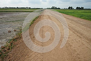 Rural roads in the countryside are surrounded by fields