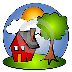 Rural Scene Red House Clip Art