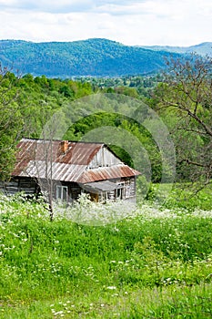 Log cabin in countryside. photo