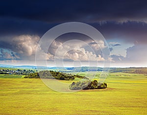 Rural scene white fluffy clouds