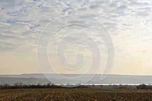 Rural scenery in Moldavia, along the national road E85. View towards Siret river