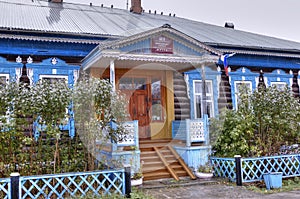 Rural school in the village of Merkushino, Sverdlovsk region. The rain