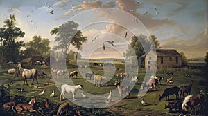 Rural Serenity: Captivating Snapshot of 18th Century American Animal Farm