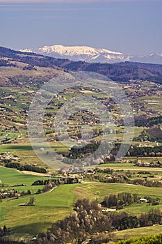 Rural settlement in Ostrozky mountains in Slovakia during spring