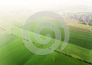 rural spring fields aerial view from aircraft window