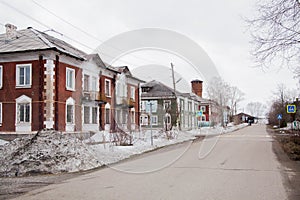 Rural spring landscape with and old houses