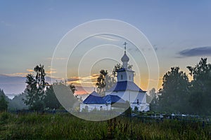 Rural St. Nicholas Orthodox Church at dawn on a summer day. The village of Eganovo, Stupino district, Moscow region, Russia. 1745