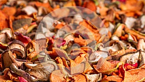 Rural still-life, background - dried fruits from apples and pears close-up