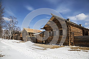 Rural street in the Architectural and ethnographic Museum `Taltsy`. Taltsy village, Irkutsk region,