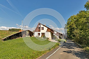 Rural street with typical cottages in a row