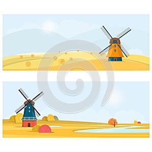 Rural summer landscape with a old windmill