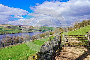 Rural Trail Leading to a Closed Wooden Gate and Gouthwaite Reservoir Nature Reserve.