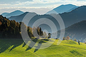 Rural unspoiled landscape, rolling hills in Slovenia