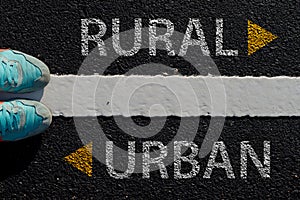 Rural Urban with arrow different way concept to choose way to ur