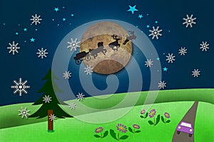 Rural view and Santa Claus's animal with Moon