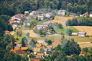 Rural Village with Fields, Trees and Houses. View from Sveti Jakob Hill