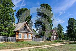 Rural village houses near lake Baikal in Siberia, Russia