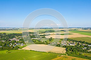 Rural village and patchwork fields in Normandy