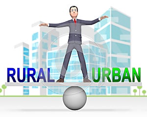 Rural Vs Urban Lifestyle Seesaw Compares Suburban And Rural Homes - 3d Illustration