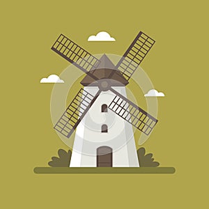Rural windmill flat illustration.