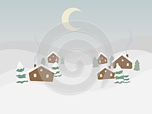 Rural winter landscape cartoon vector illustration